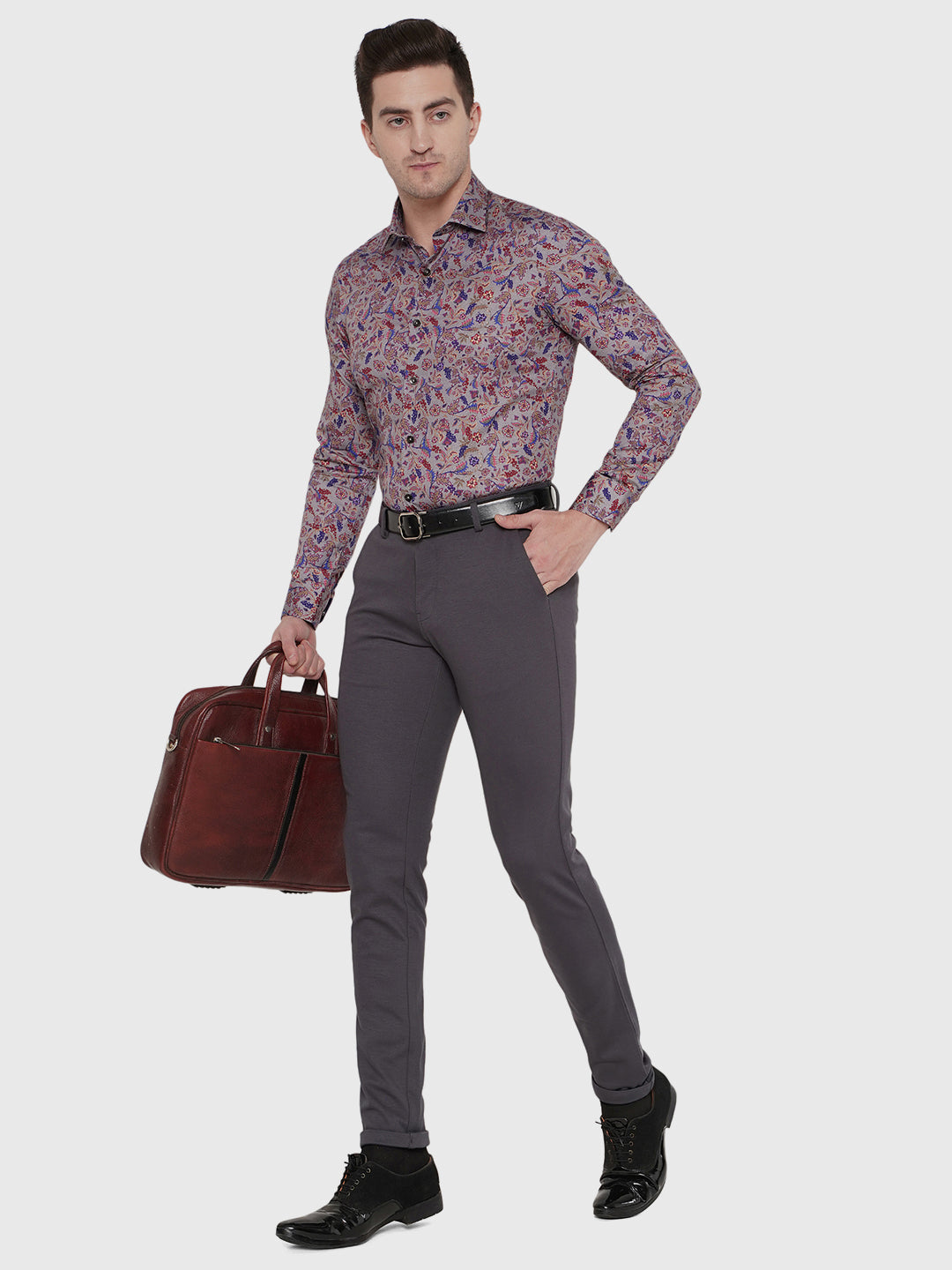 Brown Printed Slim Fit Party Wear Shirt | JB Studio
