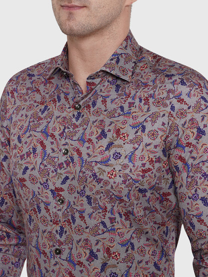 Brown Printed Slim Fit Party Wear Shirt | JB Studio
