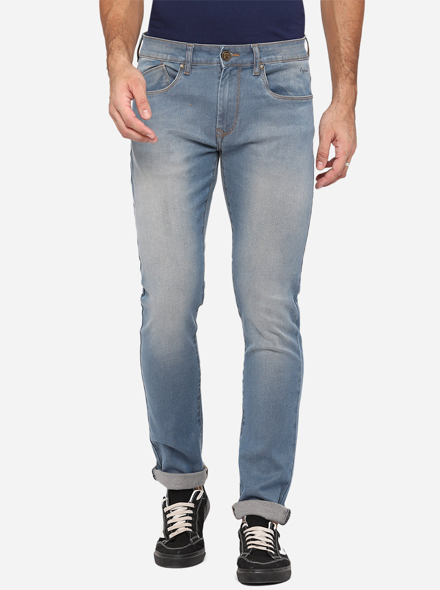 Mid Blue Washed Narrow Fit Jeans | Greenfibre