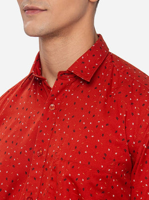 Red  Printed Slim Fit Casual Shirt | Greenfibre