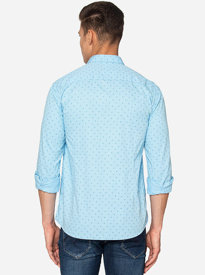 Light Blue Printed Slim Fit Casual Shirt | Greenfibre
