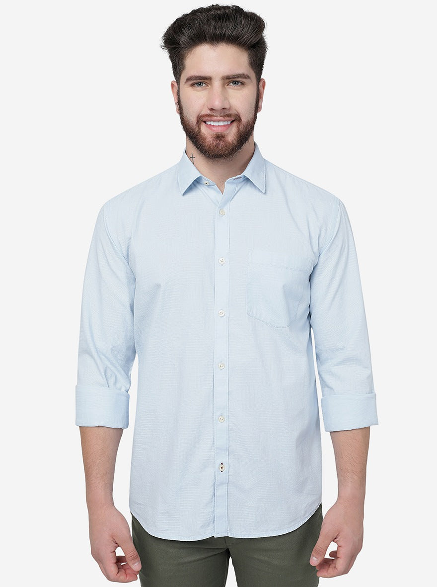Light Blue Solid Smart Fit Semi Casual Shirt | Greenfibre