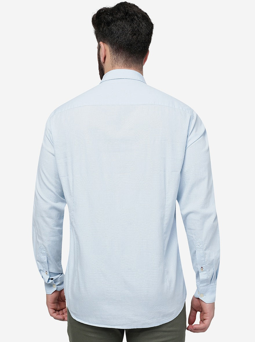 Light Blue Solid Smart Fit Semi Casual Shirt | Greenfibre