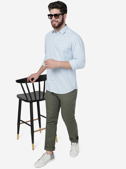 Light Blue Solid Smart Fit Semi Casual Shirt | Greenfibre