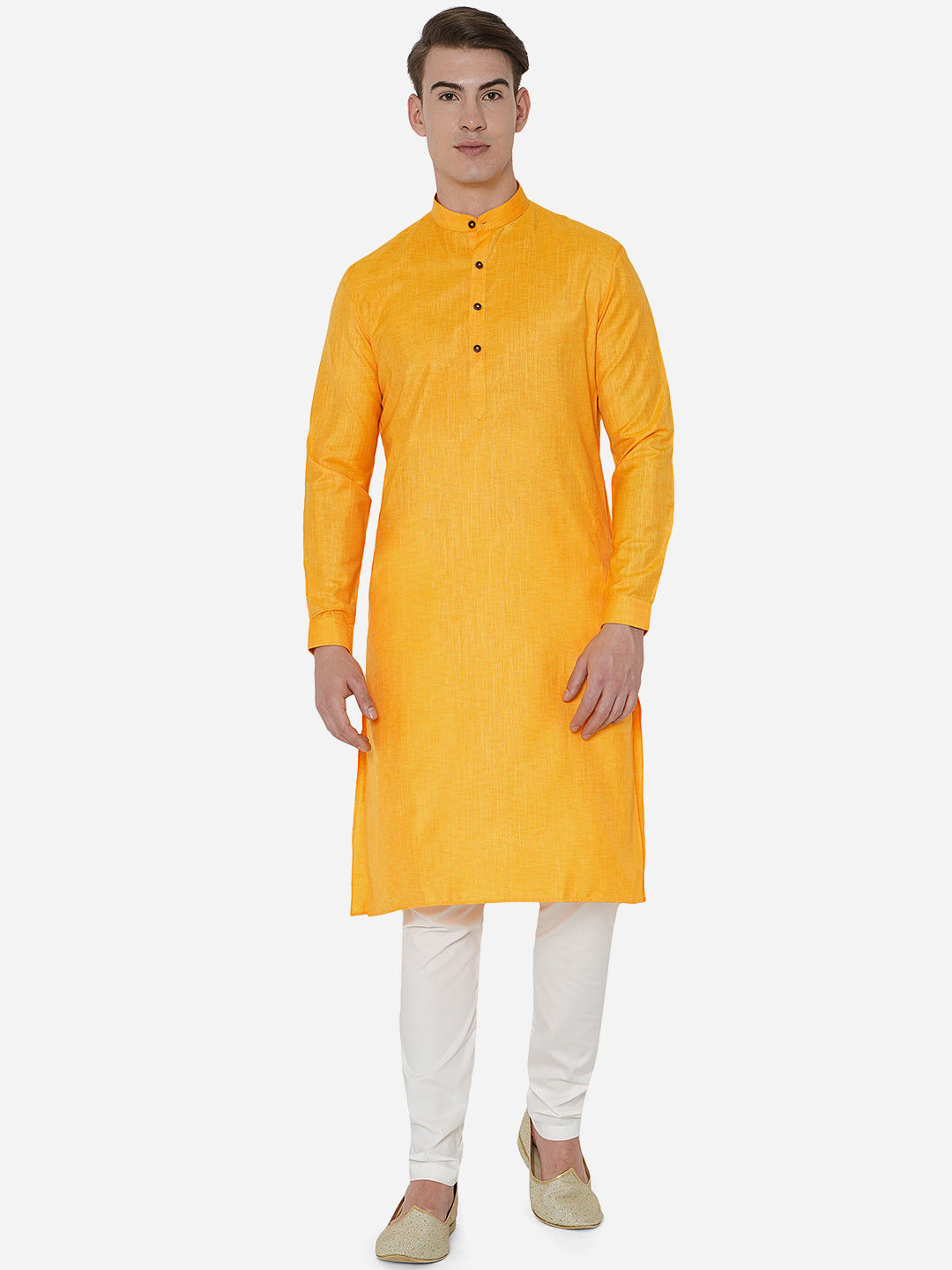Musturd Yellow Self Textured Regular Fit Modi Kurta | JadeBlue