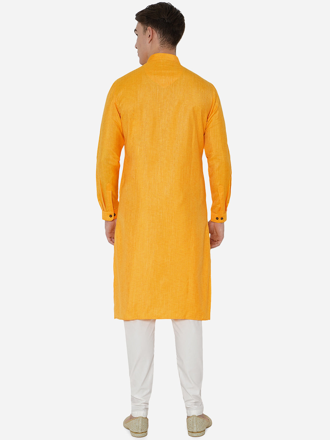 Musturd Yellow Self Textured Regular Fit Modi Kurta | JadeBlue