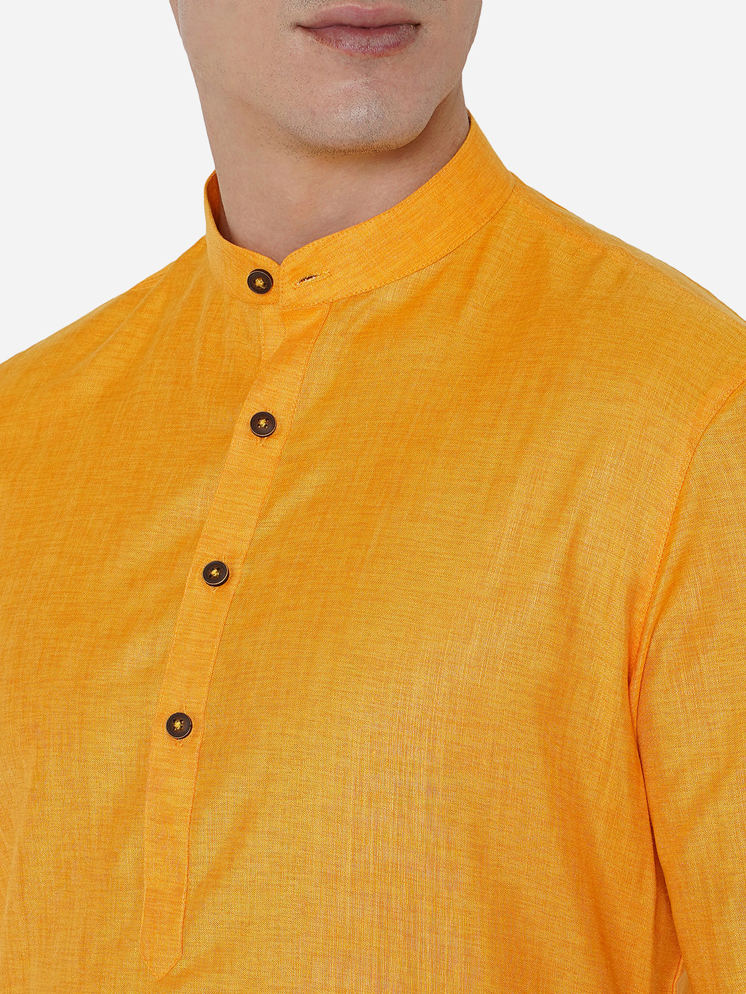 Musturd Yellow Self Textured Regular Fit Modi Kurta | JadeBlue