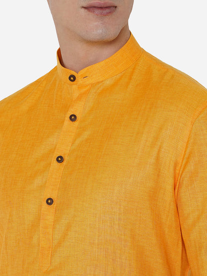 Musturd Yellow Self Textured Regular Fit Modi Kurta | JadeBlue