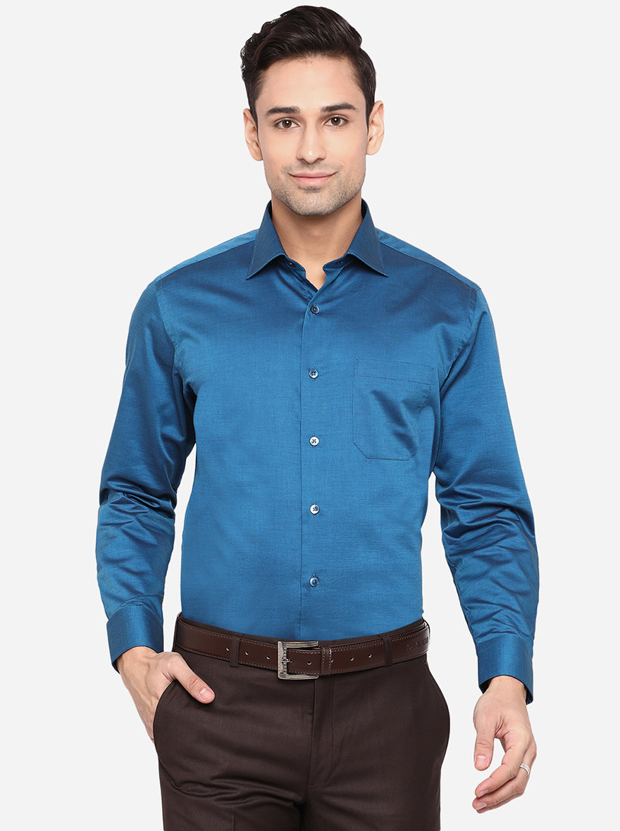 Royal Blue Solid Slim Fit Formal Shirt | Metal