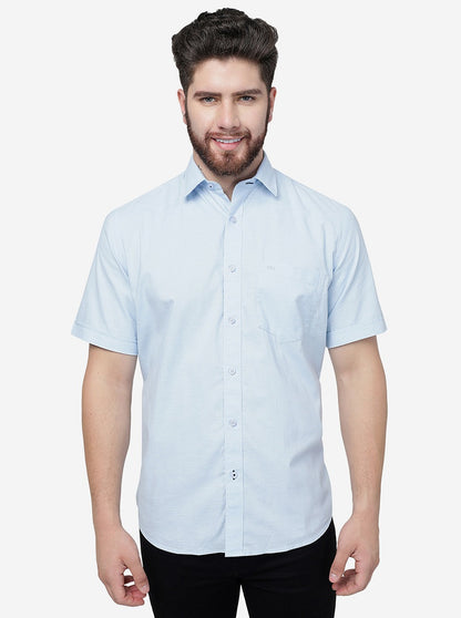 Sky Blue Solid Slim Fit Semi Casual Shirt | JadeBlue