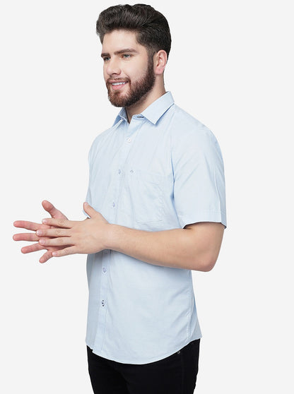 Sky Blue Solid Slim Fit Semi Casual Shirt | JadeBlue