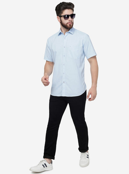 Sky Blue Solid Slim Fit Semi Casual Shirt | JadeBlue