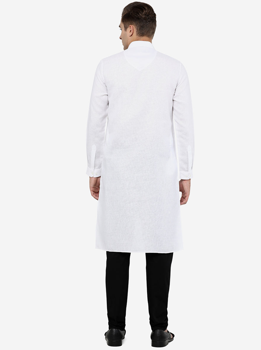 White Self Textured Regular Fit Modi Kurta | JadeBlue