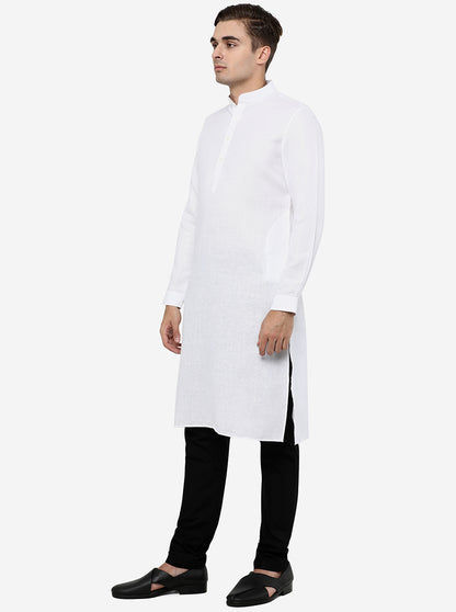 White Self Textured Regular Fit Modi Kurta | JadeBlue