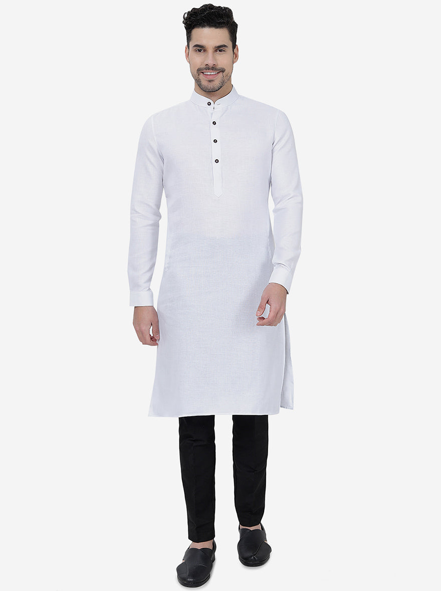 White Self Textured Regular Fit Modi Kurta | JadeBlue