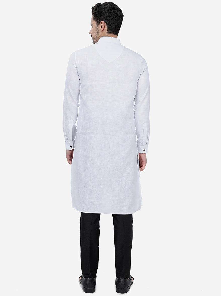 White Self Textured Regular Fit Modi Kurta | JadeBlue
