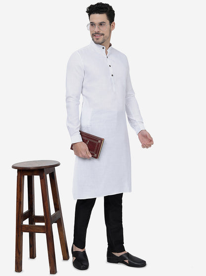 White Self Textured Regular Fit Modi Kurta | JadeBlue