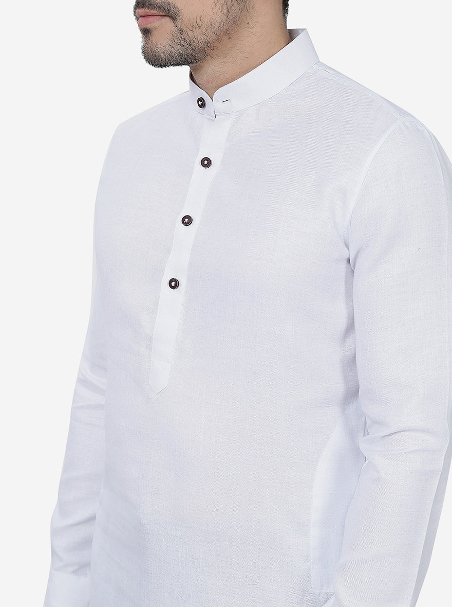 White Self Textured Regular Fit Modi Kurta | JadeBlue