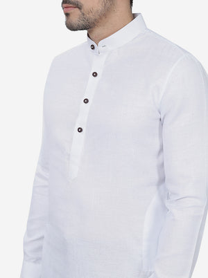 White Self Textured Regular Fit Modi Kurta | JadeBlue
