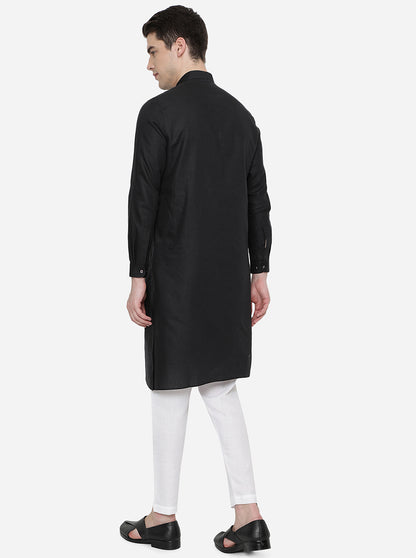 Black Solid Regular Fit Modi Kurta | JadeBlue
