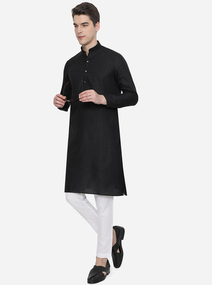 Black Solid Regular Fit Modi Kurta | JadeBlue