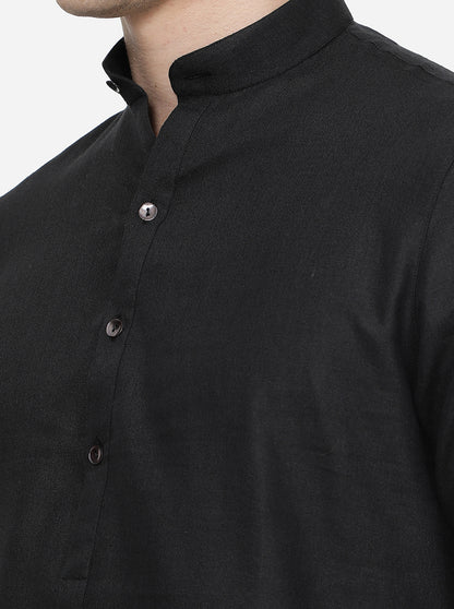 Black Solid Regular Fit Modi Kurta | JadeBlue