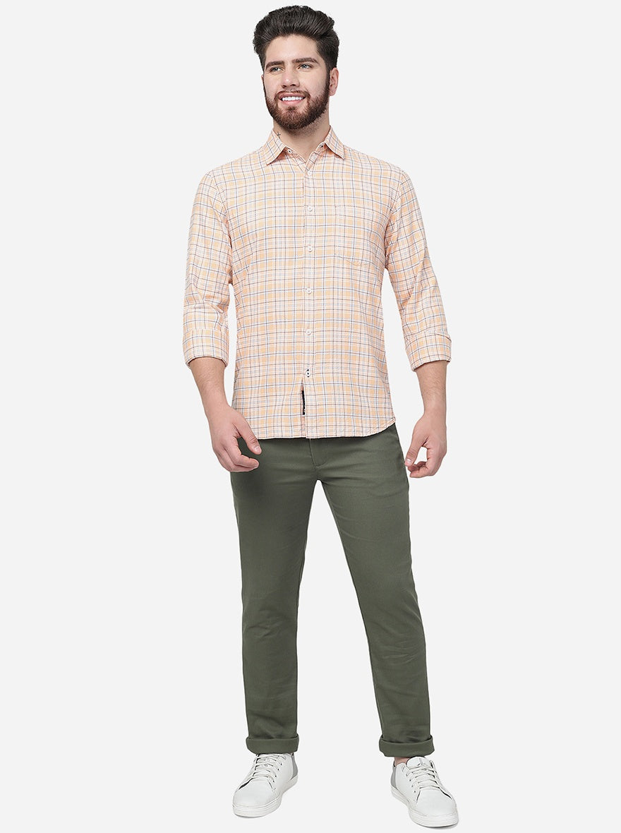 Orange Checked Slim Fit Casual Shirt | Greenfibre
