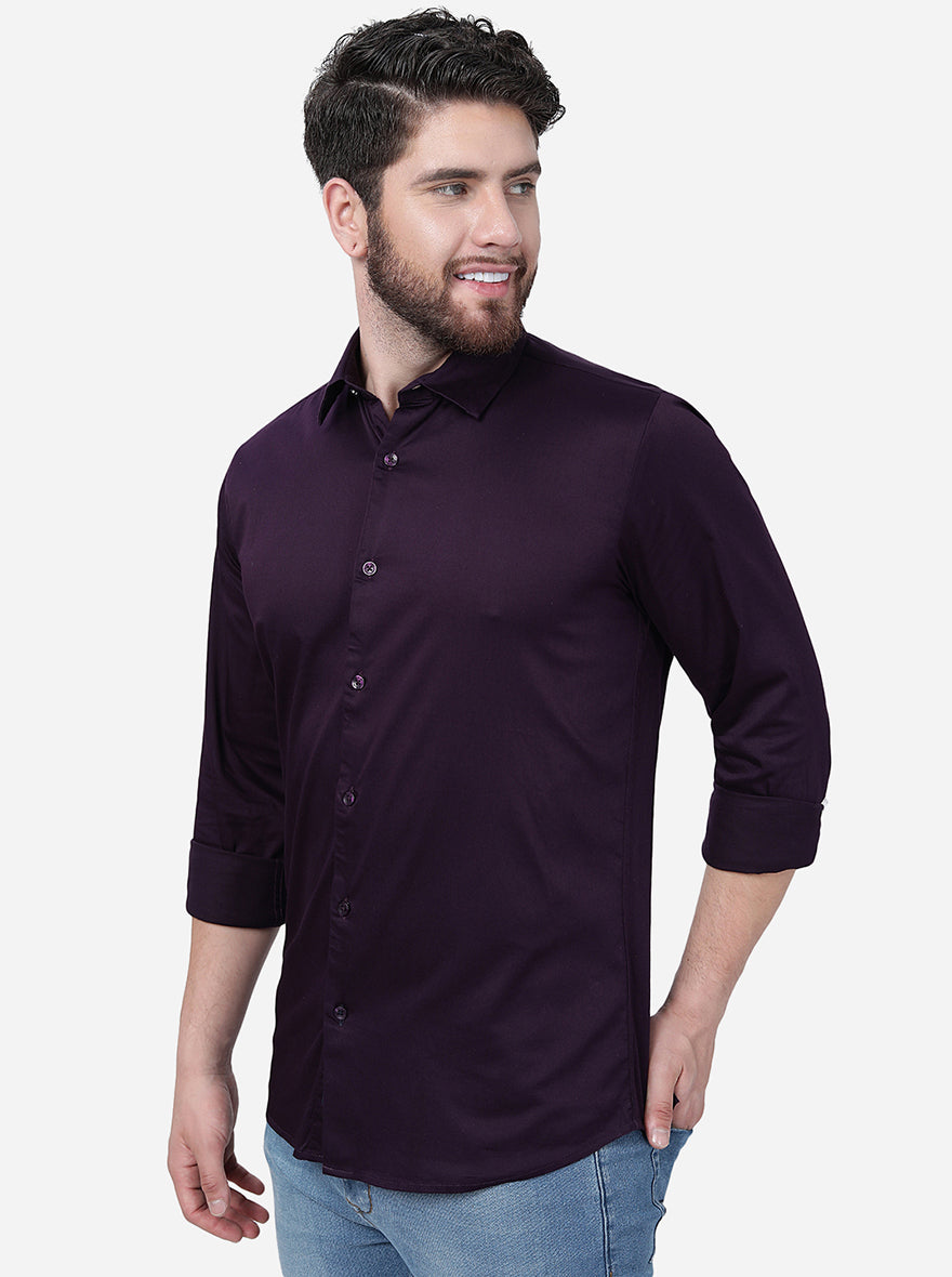 Purple Solid Slim Fit Casual Shirt | JadeBlue