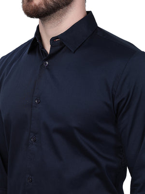 Navy Blue Solid Slim Fit Semi Casual Shirt | JadeBlue
