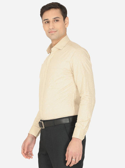 Beige & White Printed Slim Fit Formal Shirt | Greenfibre