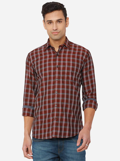 Maroon Checked Slim Fit Casual Shirt | JadeBlue