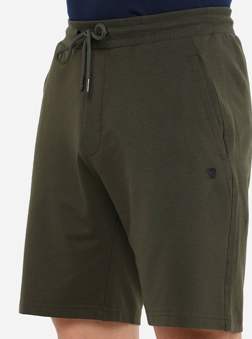 Dark Green Solid Regular Fit Shorts | JadeBlue