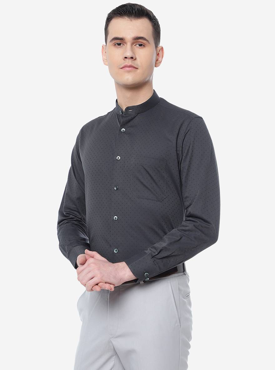 Grey Solid Slim Fit Formal Shirt | Metal