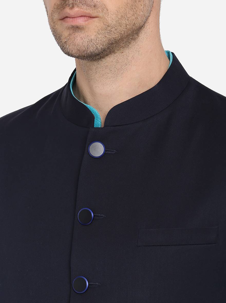 Navy Blue Bandhgala Jacket | Greenfibre