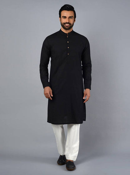Coal Black Solid Regular Fit Kurta Set | JadeBlue