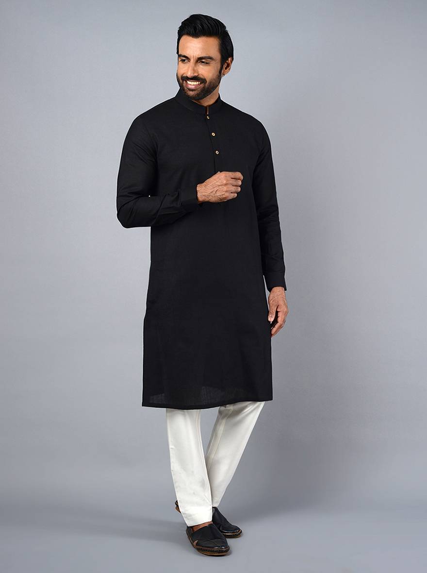 Coal Black Solid Regular Fit Kurta Set | JadeBlue