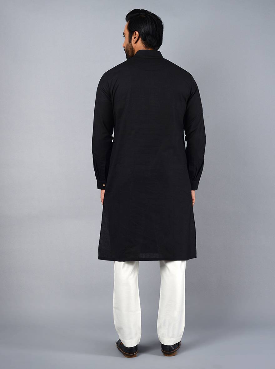Coal Black Solid Regular Fit Kurta Set | JadeBlue