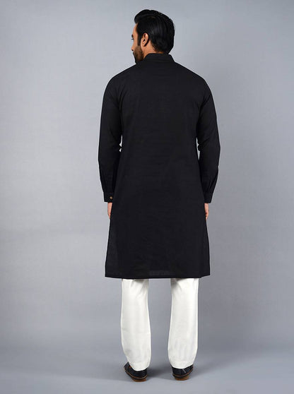 Coal Black Solid Regular Fit Kurta Set | JadeBlue
