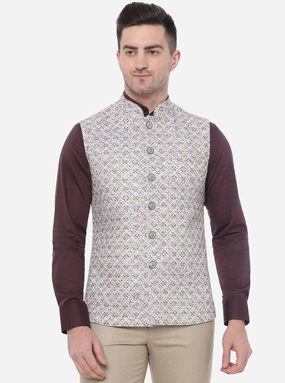 Blue & Cream Bandhgala Jacket | Greenfibre