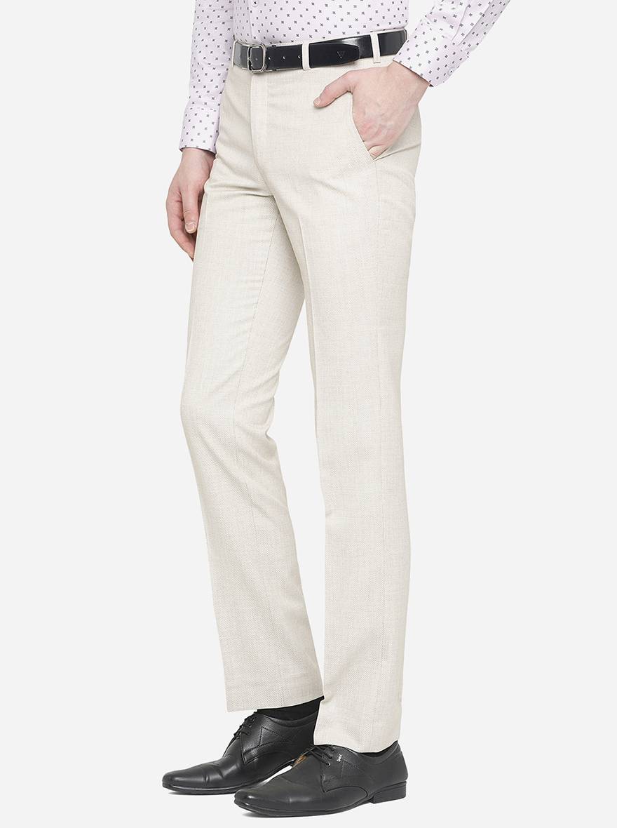 SHUNKH Formal Regular Wear Cotton Blend Bell Bottom Full Length Cream  Trousers Pant For Men