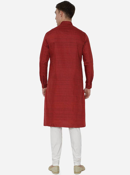 Berry Red Self Textured Regular Fit Modi Kurta | JadeBlue