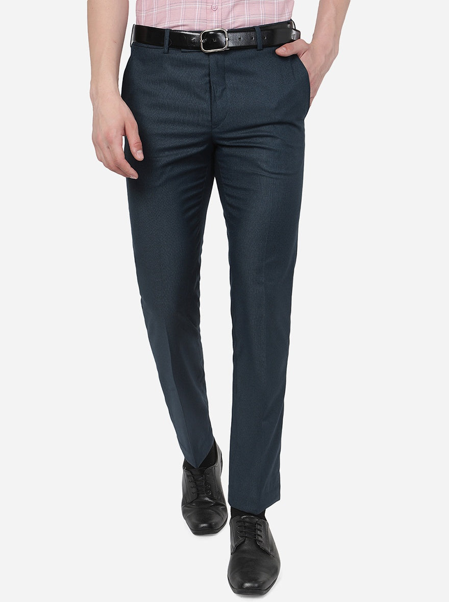 Blue Solid Slim Fit Formal Trouser | Metal