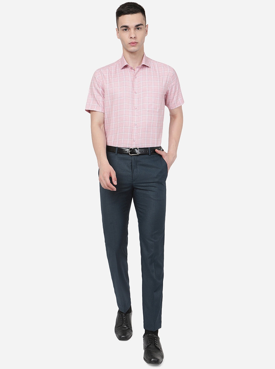 Blue Solid Slim Fit Formal Trouser | Metal
