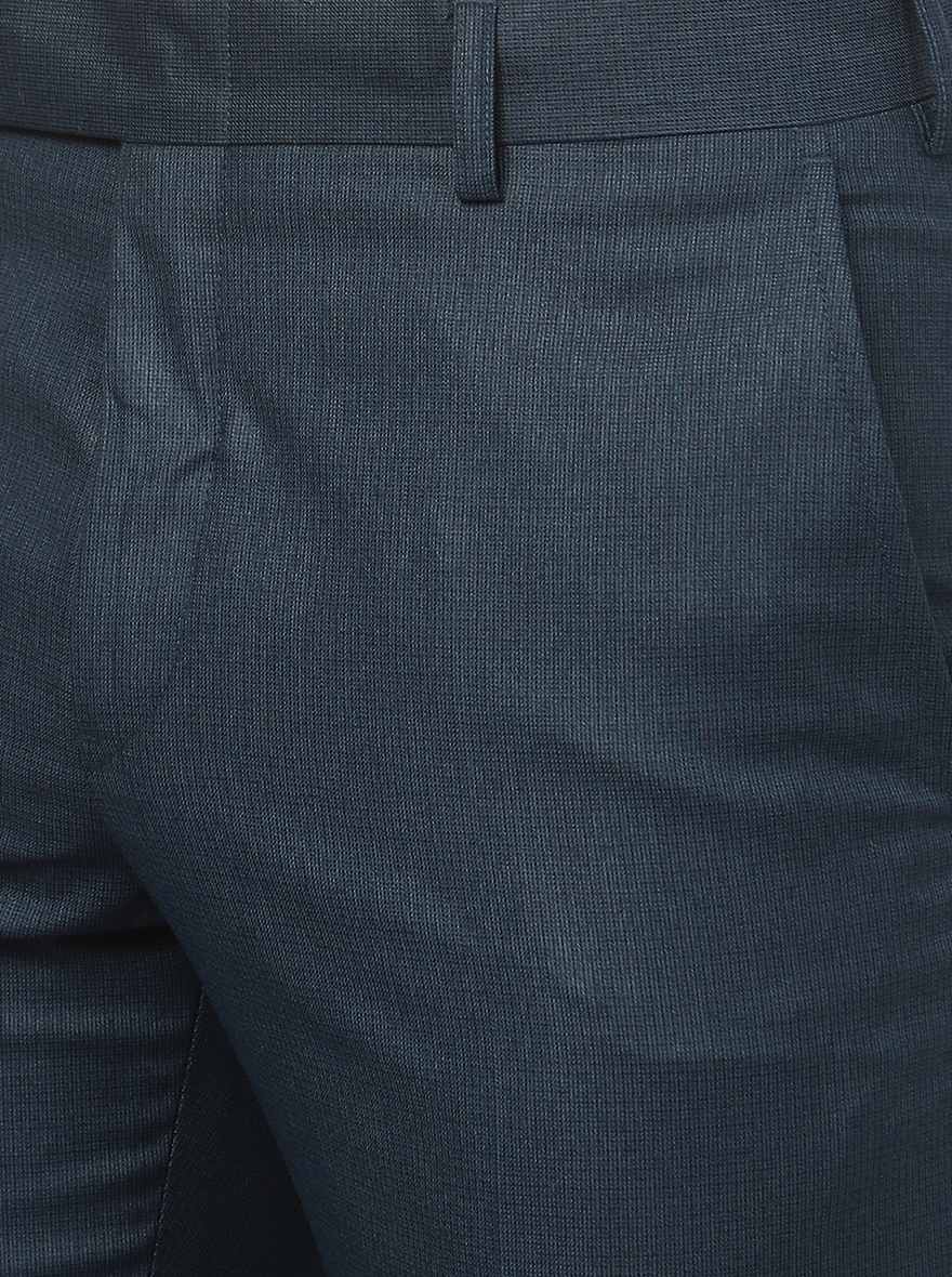 Blue Solid Slim Fit Formal Trouser | Metal