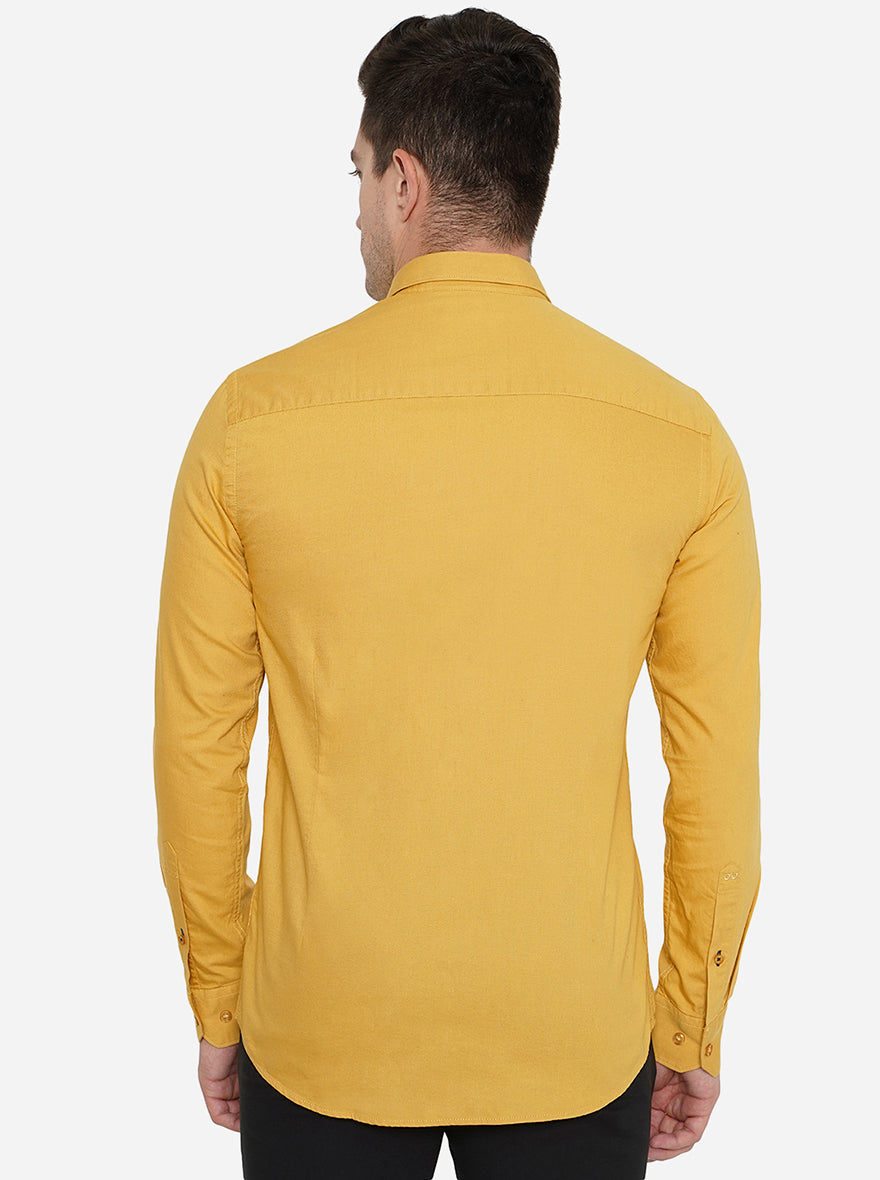 Golden Yellow Solid Slim Fit Casual Shirt | JadeBlue