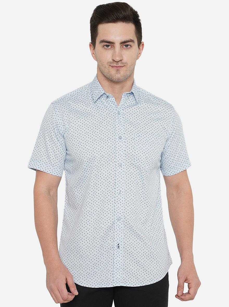Light Blue Printed Slim Fit Casual Shirt | JadeBlue