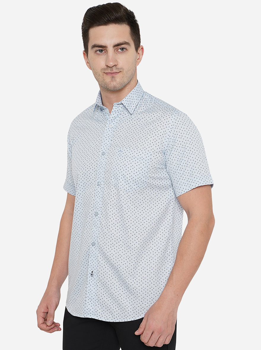 Light Blue Printed Slim Fit Casual Shirt | JadeBlue