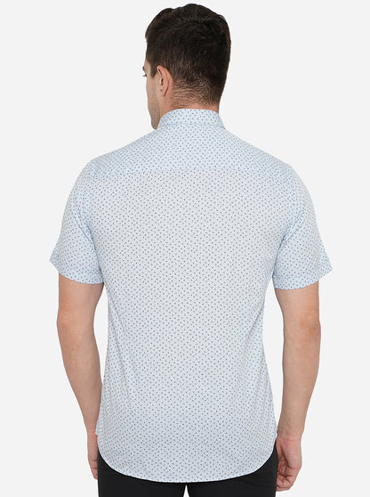 Light Blue Printed Slim Fit Casual Shirt | JadeBlue