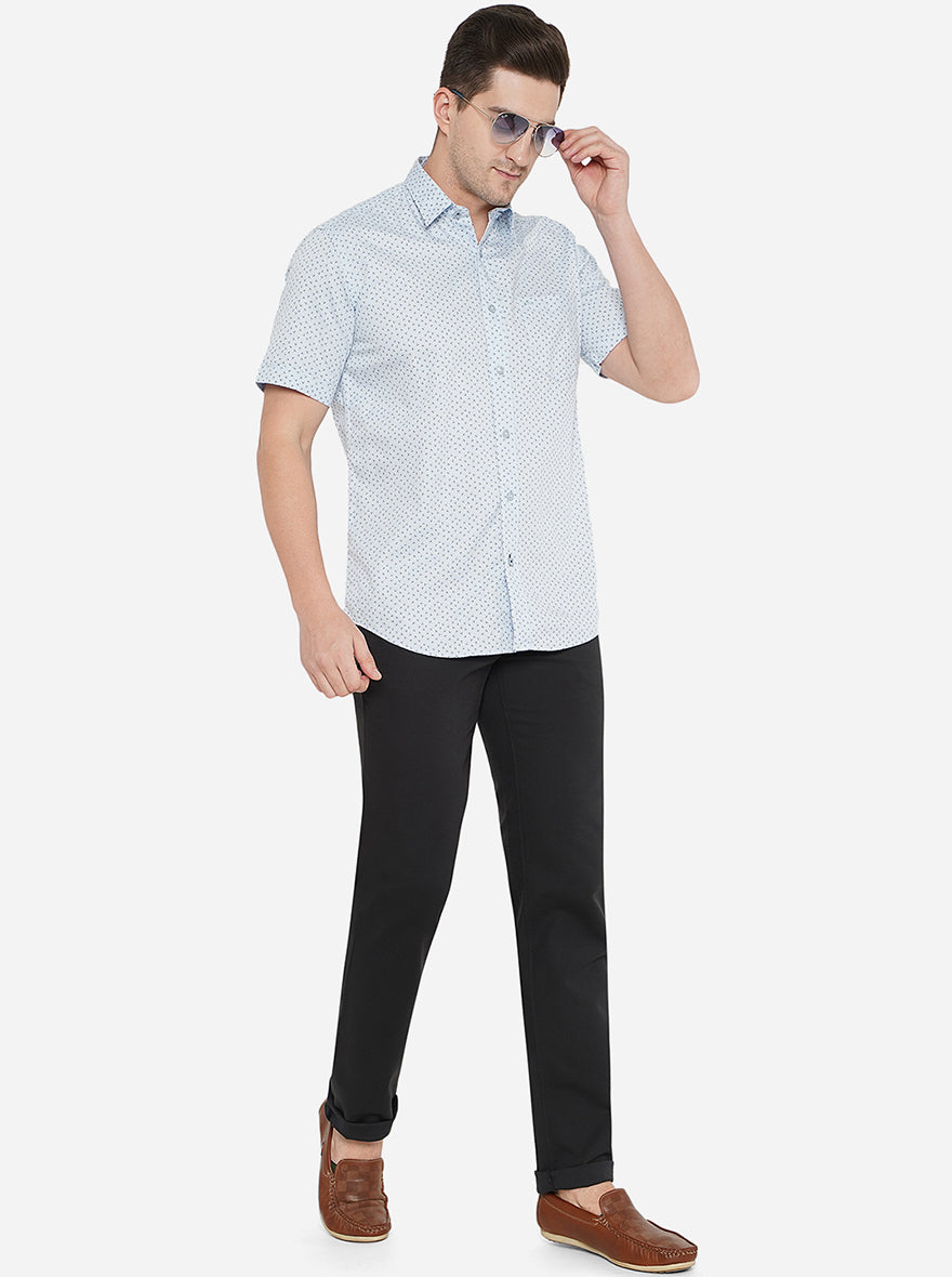 Light Blue Printed Slim Fit Casual Shirt | JadeBlue