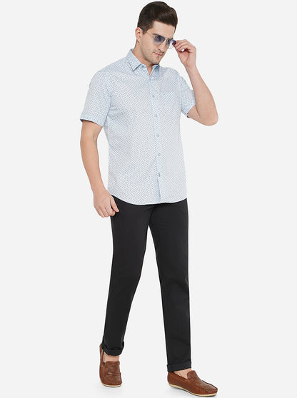 Light Blue Printed Slim Fit Casual Shirt | JadeBlue